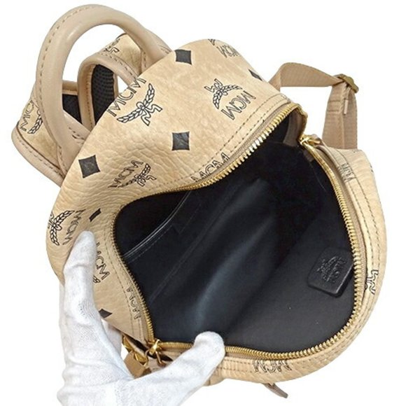 MCM Bag Women's Backpack Visetos Side Studs Coated Canvas Beige - Picture 5 of 10